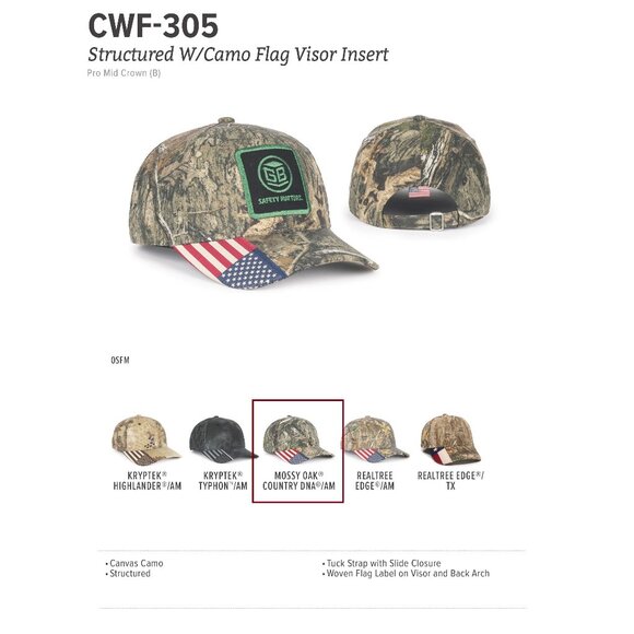 JGM Valve Tuck Strap Baseball Cap Mossy Oak Camo USA Flag - Picture 7 of 9